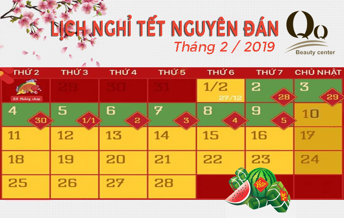 Lịch nghỉ tết Kỷ Hợi 2019 tại thẩm mỹ viện Thanh Quỳnh 